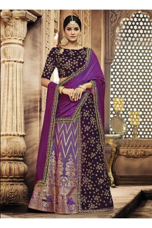 Purple and Gold Jacquard silk wedding lehenga