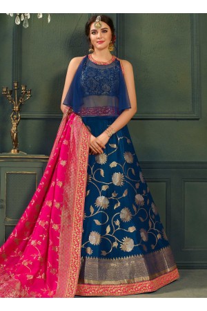 Blue color silk Indian wedding lehenga choli 605