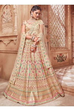 Cream color satin Indian wedding lehenga choli 4606