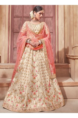 Cream peach banglori silk Indian wedding lehenga choli 4603