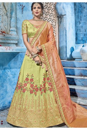 Green and Peach silk Indian wedding lehenga choli 1006