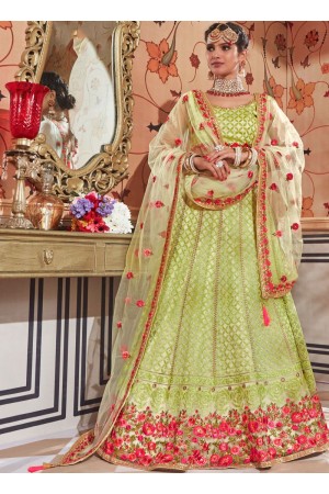 Green color net Indian wedding lehenga choli 4609