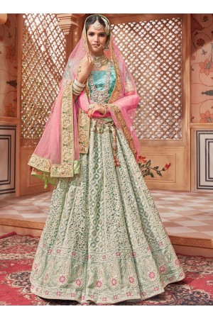 Light blue color net Indian wedding lehenga choli 4607