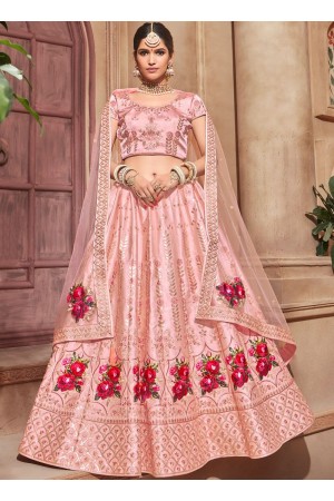 Light pink color satin Indian wedding lehenga choli 4608