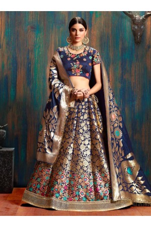 Navy blue pure banarasi silk Indian wedding lehenga choli 62002