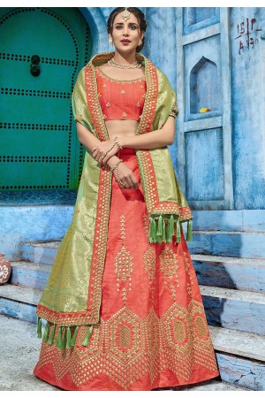 Orange silk Indian wedding lehenga choli 1007