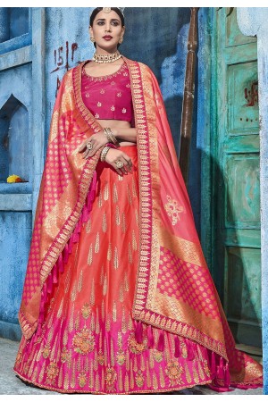 Peach and orange silk Indian wedding lehenga choli 1002