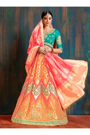 Peach pure banarasi silk Indian wedding lehenga choli 62003