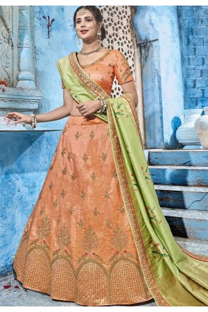 Peach silk Indian wedding lehenga choli 1012