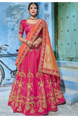 Pink silk Indian wedding lehenga choli 1004