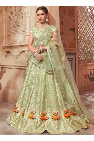 Pista green satin Indian wedding lehenga choli 4602