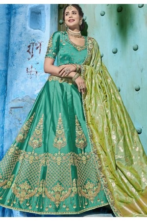 Teal silk Indian wedding lehenga choli 1009