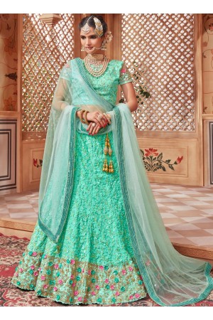 Turquoise net Indian wedding lehenga choli 4601