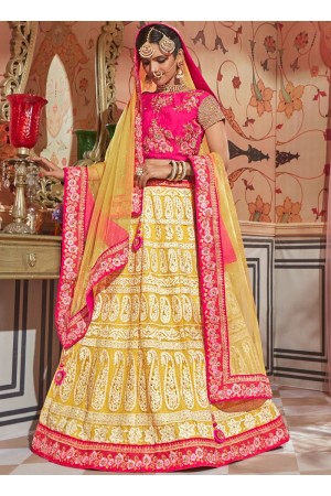 Yellow Gajri net Indian wedding lehenga choli 4604