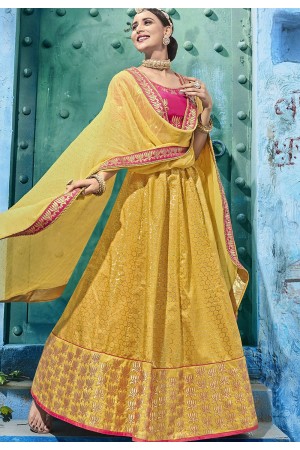 Yellow and pink silk Indian wedding lehenga choli 1008