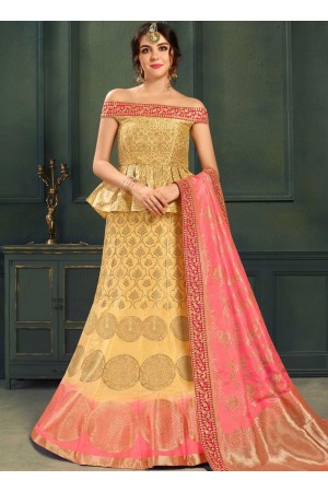 Yellow color silk Indian wedding lehenga choli 610