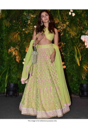 Bollywood Alia Bhatt inspired pink and yellow lehenga