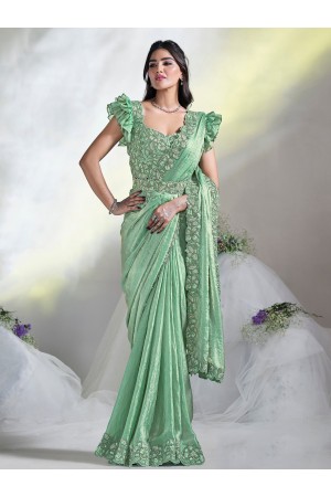 Ready to wear sea green two tone satin silk saree with stitched blouse 24612