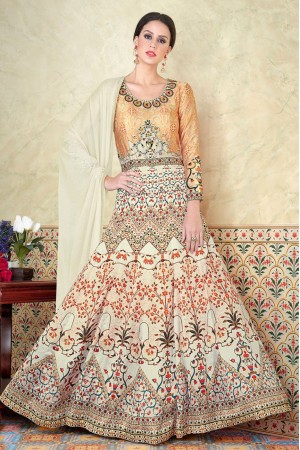 Beige white satin party wear anarkali 5303