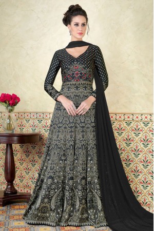 Black color satin party wear anarkali kameez 5307