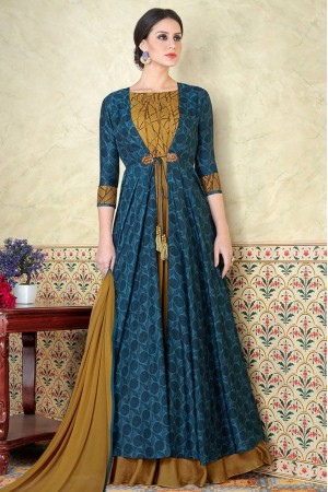 Blue color tussar silk party wear anarkali kameez 5310