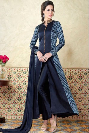 Blue color tussar silk party wear anarkali kameez 5312