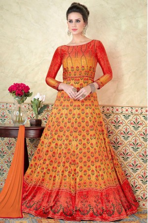 Orange color satin party wear anarkali 5305