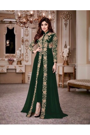 Shamita Shetty Green color party wear anarkali kameez