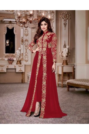 Shamita Shetty red color party wear anarkali kameez