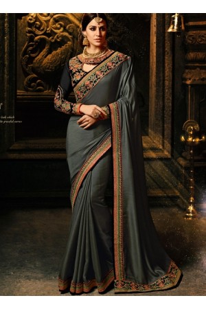 Grey color silk Party wear saree