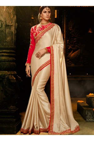 Gold and red burfi silk Party wear saree