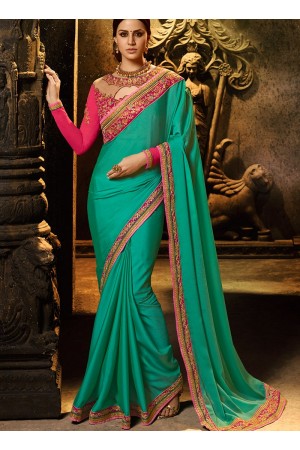 Rama and rani color silk Party wear saree