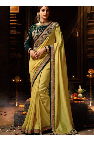 Musy yellow silk Party wear saree