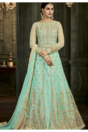 Aqua Soft Silk Floor Length Anarkali Suit 34004