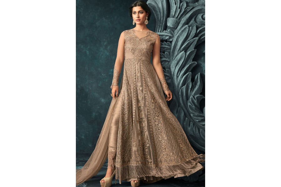 Beige Butterfly Net Pant Suit