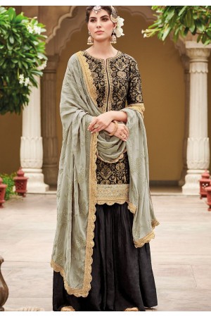 Black Dola Silk Sharara Style Pakistani Suit 40