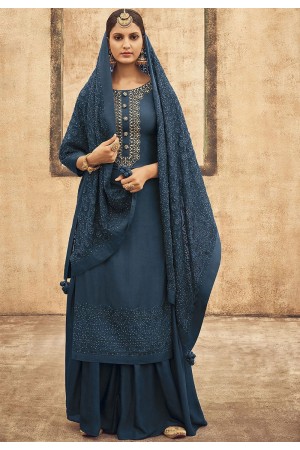 Grey Color Georgette Fabric Adorming Function Look Sharara Suit