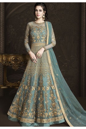 Blue Shade Net Embroidered Designer Lehenga Anarkali Suit 6433