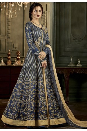 Blue Silk Lehenga Style Anarkali Suit 34005