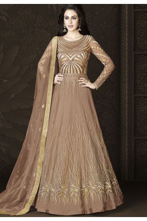 Brown Shade Net Floor Length Designer Lehenga Anarkali Suit 6429