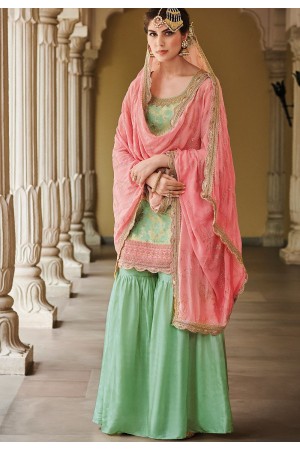 Green Dola Silk Sharara Style Pakistani Suit 38
