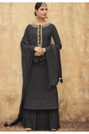 Grey Pure Silk Sharara Style Pakistani Suit 43