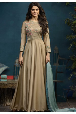 Jennifer Winget Beige Silky Georgette Long Anarkali Suit 5023