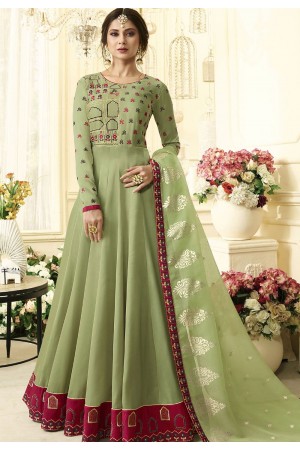 Jennifer Winget Green Silk Long Anarkali Suit 406