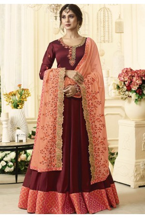 Jennifer Winget Maroon Georgette Floor Length Anarkali Suit 405