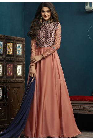 Jennifer Winget Peach Silky Georgette Floor Length Anarkali Suit 5020