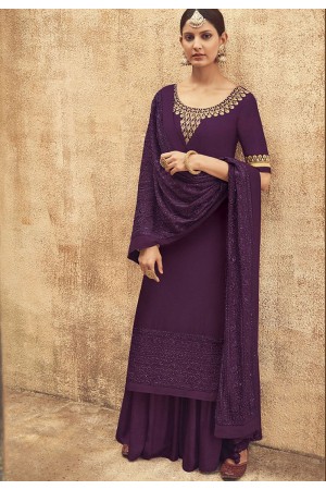 Mauve Pure Silk Sharara Style Pakistani Suit 41