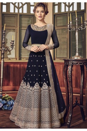 Navy Blue Georgette Floor Length Designer Anarkali Suit 5801C