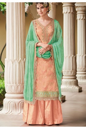 Peach Dola Silk Sharara Style Pakistani Suit 36