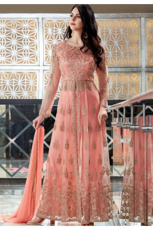 Pink Net Embroidered Palazzo Style Designer Suit 2507